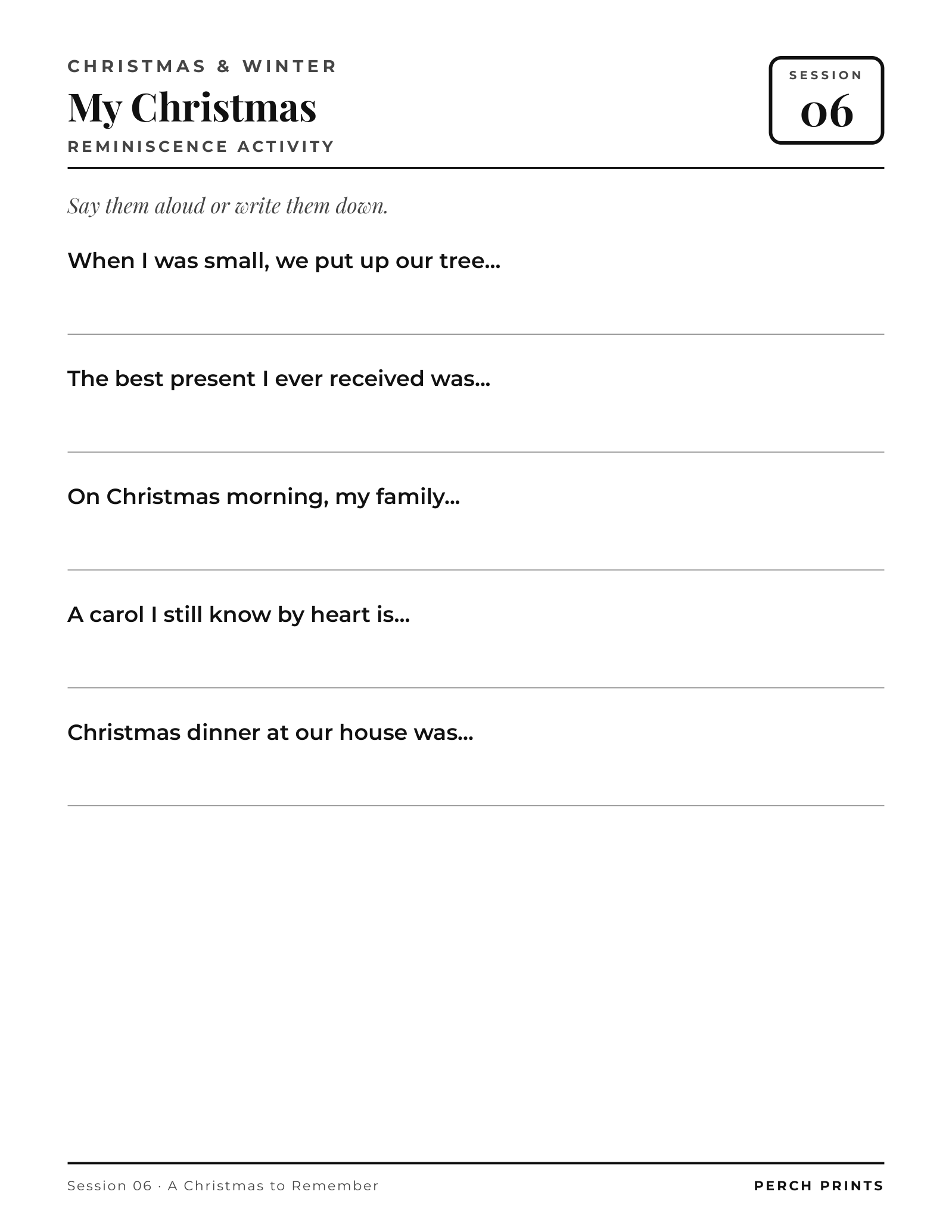 The Holiday Reminiscence Book — inside page 4