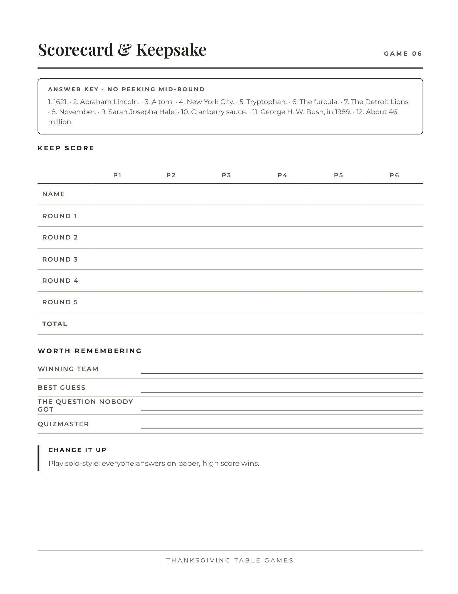 Thanksgiving Table Games — inside page 3